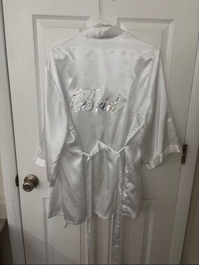 Dreamgirl White Satin Bride Robe with Silver Script